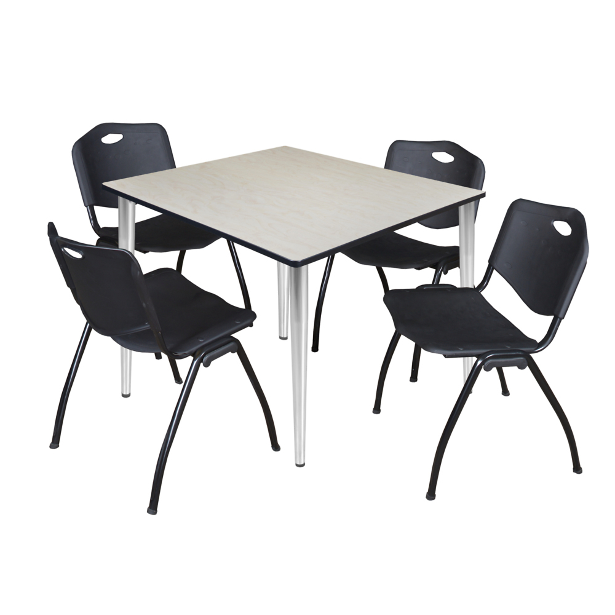 Regency Kahlo Breakroom Table Set — 48in. Square Maple/Cherry Table, Chrome Base, 4 Black Stack Chairs, Model# TPL4848PLCM47BK